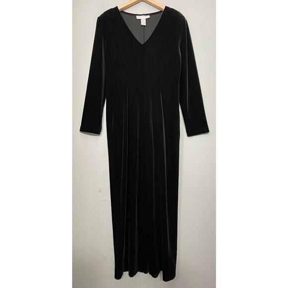 Vintage Black Velvet Maxi Dress Size 12 Holiday Gothic Romantic Witchy Evening - Picture 2 of 12